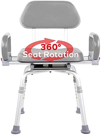 Platinum Health Revolution Pivoting Shower Chair for Bathtub, Adjustable Swivel Seat with Padded Back and Arms, Adjustable Space Saving Design for Tubs, Shower, for Elderly, Handicap & Seniors, Gray