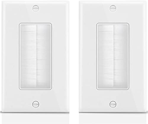 Single Brush Wall Plate 2-Pack,Single Gang faceplate Cable Pass Through Insert Wall Socket for HDTV, HDMI, Network, Coaxial Cables, Speaker Wires White