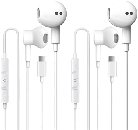 2 Pack USB C Headphones for iPhone 16, Type C Earbuds Wired Earbuds with Microphone & Remote Control Noise Cancelling Earphones, Compatible with iPhone 16 Pro Max, iPad Pro, Most USB C Jack Devices