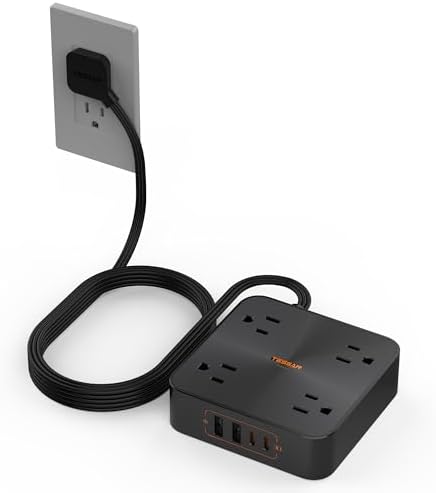 30W USB C Power Strip, TESSAN Fast Charger Surge Protector with 4 Outlet Extender, 6 FT Flat Plug Extension Cord 4 Charger Block Power Delivery (2 USB C) for Office Supplies, Dorm Room Essentials