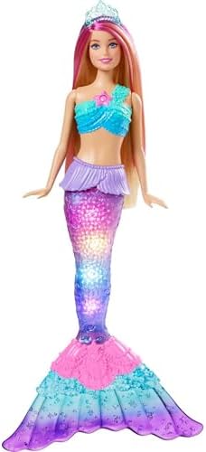 Barbie Dreamtopia Doll, Mermaid Toy with Water-Activated Light-Up Tail, Pink-Streaked Hair & 4 Colorful Light Shows