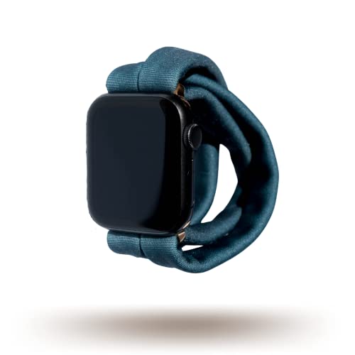 Prussian Blue Yoga Band® Apple Watch Series 1-8, 38mm 40mm 41mm 42mm 44mm 45mm (Small (wrist smaller than 7.5" inches), Connector Size: 42mm | 44mm | 45mm, Connector Color: Black)
