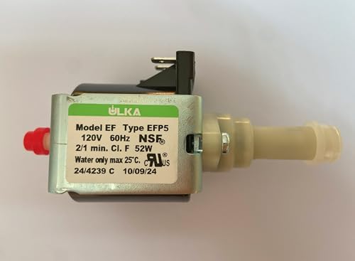 ULKA Pump Compatible with Breville Delonghi Gaggia Rocket Rancilio Expobar Espresso Machine Solenoid Vibratory Water Pump Replacement-120v 60Hz 52W 15 Bar-Model Type EFP5