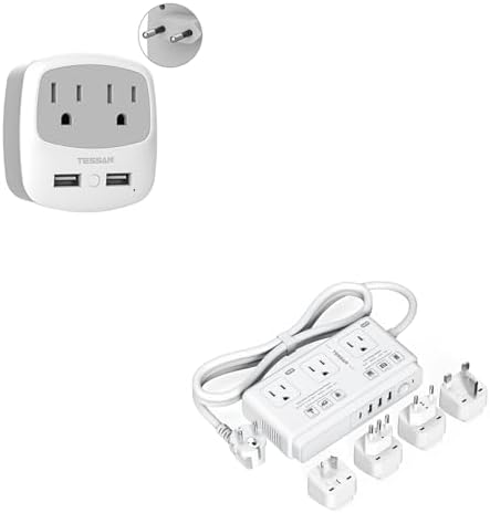 European Travel Plug Adapter Converter, TESSAN International Power Plug Converter with 2 USB, 220V to 110V Voltage Converter, Step Down Transformer, for UK EU AUS, for Hair Dryer Curling Iron
