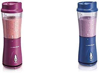 Hamilton Beach Personal Blender for Shakes and Smoothies with 14oz Travel Cup and Lid, Raspberry (51131) & Hamilton Beach Personal Smoothie Blender With 14 Oz Travel Cup And Lid, Blue 51132