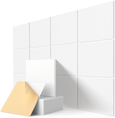 Soundproof Wall Panels, Kuchoow Acoustic Panels Self-Adhesive, 12 Pack Acoustic Wall Panels High Density, Sound Proof Panels for Walls Home Studio Office 12" X 12" X 0.4" White
