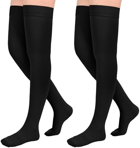 2Pairs Ktinnead 20-30mmHg Thigh High Compression Stockings for Women, Thigh High Compression Socks, Medical Compression Stockings for Pregnant, Teacher, Doctor, Varicose Veins, Swelling, lymphedema