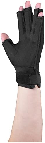 OTC Resting Splint Glove, 5 Finger Semi-Rigid Splints, Open Tips, Black, Left Hand, Small