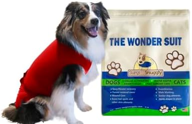 SurgiSnuggly Veterinary Invented Dog Surgical Recovery Suit for Female Spay or Male Dogs Neuters Onesie,Cone Alternative, Original Onesie Bodysuit for After Surgery Small, Medium, Large Dogs Red SL