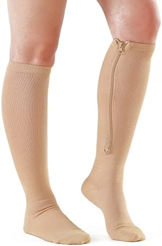 Medical Zipper Compression Socks 15-20mmHg for Women&Men, Knee High Compression Stockings
