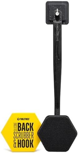 Tooletries - Silicone Back Scrubber with Hook - Exfoliating Shower Brush, Back Washer for Men, Durable Back Brush with Long Handle - Long Lasting Bath & Shower Accessories - Charcoal