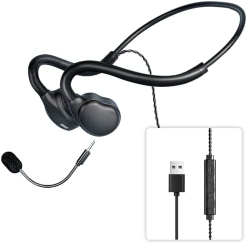 Wired Headphones with Mic(Dual) Open Ear Headphones Air Conduction USB Headset Call Noise Reduction Premium Stereo Sound 0.88Oz Ultra-Light Design Perfect for PC Laptop-Black