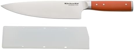 KitchenAid Gourmet Forged Chef Custom-Fit Cover, Sharp Kitchen Knife, High-Carbon Japanese Stainless Steel Blade, 8 Inch, Orange