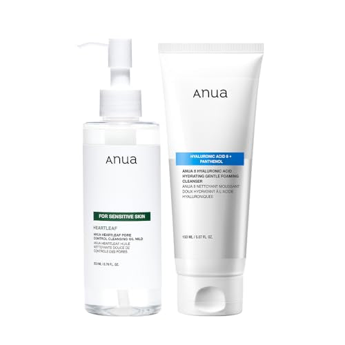 ANUA Gentle Double Cleanser Duo for Facial Cleansing : Heartleaf Pore Control Cleansing Oil Mild & Hydrating Gentle Foaming Cleanser for Double Cleansing, Daily Facial Cleanser, Korean Skincare