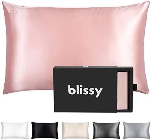 Blissy Silk Pillowcase - 100% Pure Mulberry Silk - 22 Momme 6A High-Grade Fibers - Silk Pillow Cover for Hair & Skin - Regular, Queen & King with Hidden Zipper (Queen, Pink)