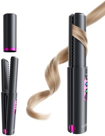 Cordless Hair Straightener and Curler 2 in 1, Mini Curling Iron Straightener Combo with 5000mAh Battery, Portable Ceramic Flat Iron for Travel, USB-C Rechargeable, 15s Fast Heating, Gray