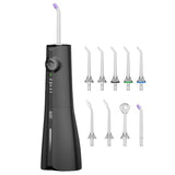 AUIEI Water Flosser Teeth Pick: 9 Jet Tips Cordless Oral Irrigator with 300ML, 5 Modes Portable Power Dental Flossers, IPX7 Waterproof Rechargeable Electric Waterflosser Machine for Home Travel, Black