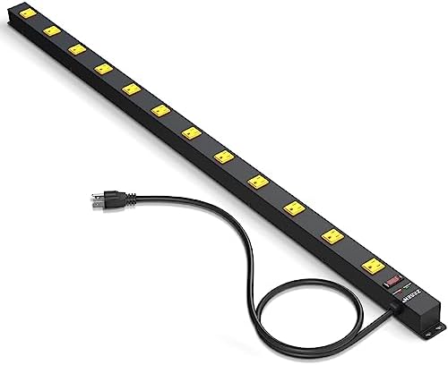12 Outlet Long Power Strips Heavy Duty Garage Workshop Multi Wide Industrial Power Strip Surge Protector with 4ft Cord, ETL Certified, 1875W, Black