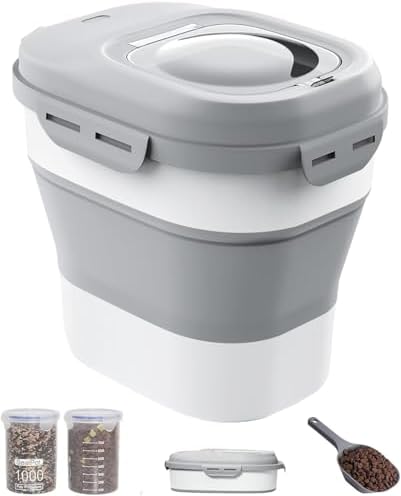 30-35 Lbs Dog Food Storage Container Collapsible Dog Food Container with Airtight Lids, Wheels, Scoop and 2pcs Food Storage Containers, Large Pet food storage for Dog, Cat