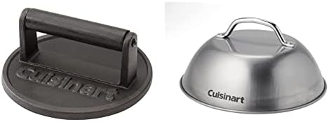 Cuisinart Burger Press Bundle - Cast Iron Smashed Burger Press & Melting Dome, 9" (Stainless Steel)