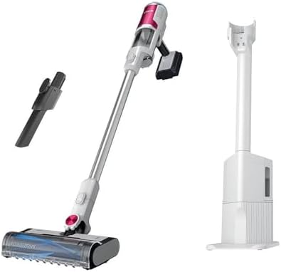 SHARK Clean & Empty Cordless Stick Vacuum Cleaner, Auto-Empty System, Self Cleaning Brushroll, HEPA Filter, Powerful Suction, Compact Lightweight, Perfect for Pet Hair (Renewed) (White + Bold Magenta)