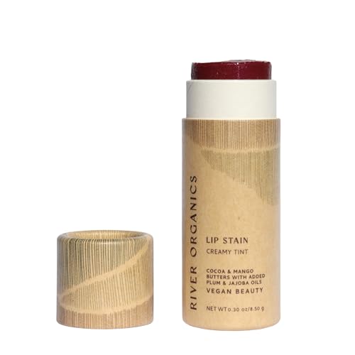 Organic Lip Stain | Vegan + Cruelty Free | Long Lasting, Toxic Free | 2 Colors choose from "Fig" or "Pomegranate", .30 oz (Fig), River Organics Zero Waste Makeup, Plastic Free