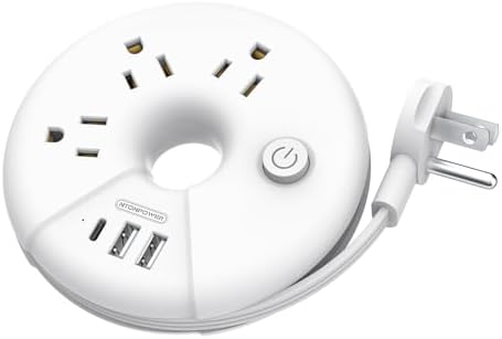 Travel Power Strip, NTONPOWER 3 Outlets 3 USB(1 USB C) Cruise Approved Power Strip, Short Extension Cord 3ft, Travel Essentials for Home, Hotels, Cruise Ship, Vacation, White, i-Donut Power Strip
