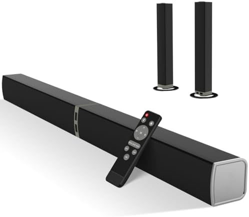 MZEIBO Sound Bar for Smart TV, 80W Bluetooth Soundbar 2 in 1 Detachable Design, Deep Bass, Home Theater Surround Sound, ARC/Optical/AUX Connections for TV/PC/Gaming/Projectors