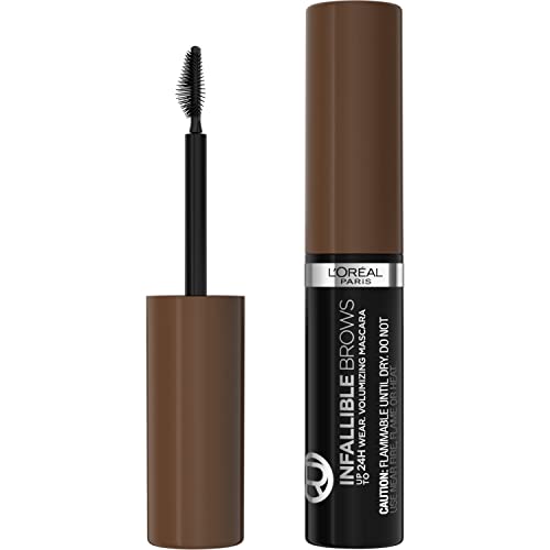 L’Oréal Paris Infallible Volumizing 24H Wear Brow Mascara, Long Lasting Eyebrow Makeup for 2X Fuller Eyebrows, 5.0 Brunette, 0.13 Fl Oz