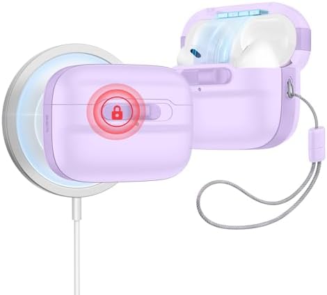 ESR for AirPods Pro Case (2023/2022/2019, 2nd/1st Gen), Compatible with Airpods Pro 2 (USB-C/Lightning Cable), MagSafe Ready, Magnetic Lid Lock, Full Drop Protection Cover with Lanyard, Lavender