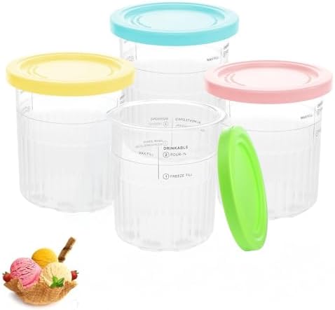 Nepfaivy Containers Replacement for Ninja Creami Deluxe Pints and Lids - 4 Pack 24oz Creami Containers Compatible with NC500 Series Ninja Deluxe Ice Cream Maker, Dishwasher Safe Creamy Deluxe Pints