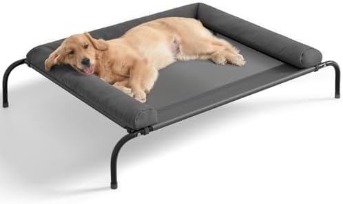 Cooling Elevated Dog Bed for Large Dogs, Portable Indoor & Outdoor Raised Dog Bed with Breathable Mesh, Chew Proof Pet Hammock Cots with Removable and Waterproof Bolsters