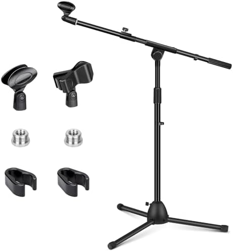 CAHAYA Microphone Stand Heavy-Duty Super Resistent Tripod Boom Universal Mic Stand with 2 Mic Clips for Most Mics Height Adjustable Mic Stand for Singing Wedding Performance CY0330