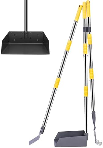 Niubya Pooper Scooper for Dogs, Metal Poop Scooper Tray Spade and Rake Set, Poop Scoop with Adjustable Long Handle, Dog Pooper Scooper for Pet Waste Removal