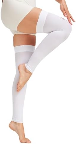 NURCOM 15-20 mmHg Compression Stockings for Women & Men, Footless Thigh High Compression Sleeves with Dot Silicone Band, Graduated Support Pressure Stockings-Ideal for Athletic, Medical, Travel Use