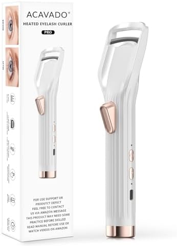 Heated Eyelash Curler Premium PRO - Fast Heat up in 8s - 24 Hours Long Lasting - Rechargeable Electric Eyelash Curler with Type-C, Innovative L Silicone, 2 Heat Modes, Anti-Burn Eyelid, White-002