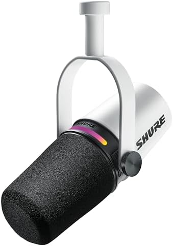 Shure MV7+ Podcast Dynamic Microphone. OBS Certified, Enhanced Audio, LED Touch Panel, USB-C & XLR Outputs, Auto Level Mode, Digital Pop Filter, Reverb Effects, Podcasting, Streaming, Recording -White