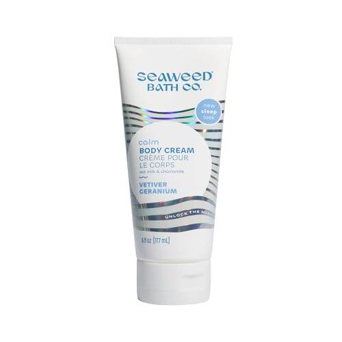 Seaweed Bath Co. Calm Body Cream, Vetiver Geranium Scent, 6 Ounce, Relaxing Hand & Body Lotion Moisturizer for Dry Skin, Sustainably Harvested Seaweed, Oat Milk, Chamomile