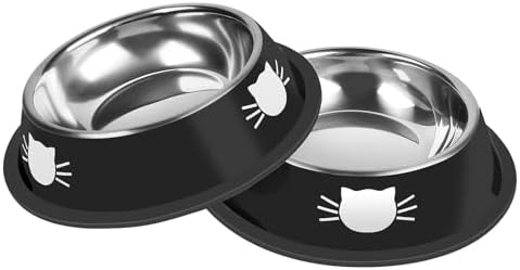 2Pcs Cat Bowls Non-Slip Stainless Steel Small Cat Food Bowls Unbreakable Thicken Cat Feeder 7 Oz Cat Dishes Suitable for Indoor Small Pets Removable Rubber Base Easily Clean Lovely Color