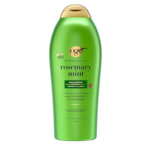 OGX Clarifying Strength + Rosemary Mint Shampoo, Clarifying Shampoo Visibly Helps Remove Oil & Residue to Clear Away Buildup from Oily Hair, Sulfate-Free Surfactants, 25.4 fl. Oz