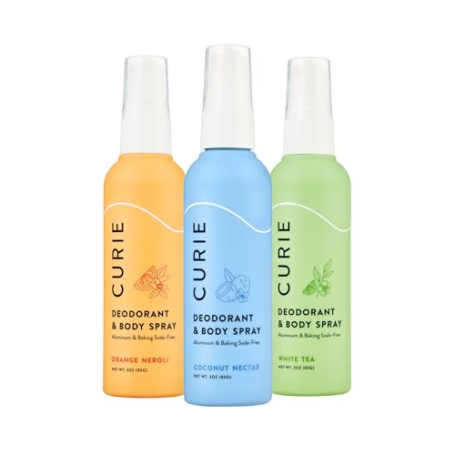 Curie Whole Body Deodorant - OG Spray Variety Pack - Auminum Free, Natural, Paraben Free, Cruelty Free, Vegan - Coconut Nectar, Orange Neroli, and White Tea (3pk)