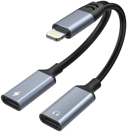 iphone Splitter for Charging and Headphone Adapter, iPhone Lightning to 2 Lightning Adapter,Dual Lightning AUX + Charger Adapter Dongle Cable Splitter Audio Charger for iPhone 14/13/12/11/8/7/6/pad
