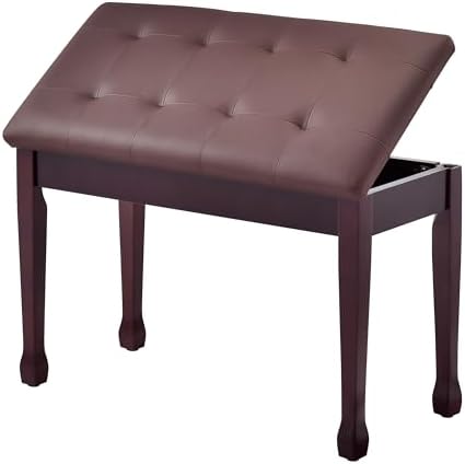Duet Piano Bench with Storage, Wooden Piano Stool with Waterproof Padded Cushion, Bench Seat for Vanity, Living Room, Bedroom (Brown)