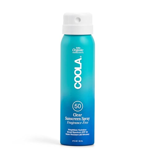 COOLA Organic Sunscreen SPF 50 Sunblock Spray, Dermatologist Tested Skin Care for Daily Protection, Vegan and Gluten Free, Fragrance Free, 2 Fl Oz