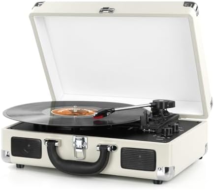 Vinyl Record Player Wireless Turntable Bluetooth 3-Speed Portable Vintage Suitcase with Built-in Speakers, Includes Extra Stylus, RCA Out, AUX in