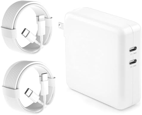 Mac Book Pro Charger - 116W USB C Charger, 2 Port Power Adapter Compatible with MacBook Pro 16, 15, 14, 13 Inch, MacBook Air 13 Inch, iPad Pro and More USB C Devices, Include 2 Cables