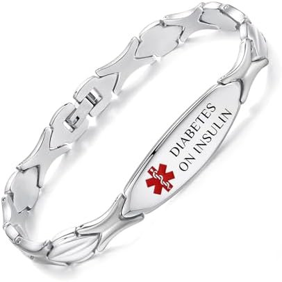 LinnaLove 7 1/2 inch Medical Alert Bracelets for women Stainless Steel Fashion Medical Bracelets Personalized Engraving