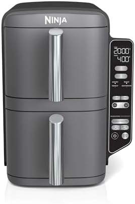 Ninja SL400 DoubleStack XL 2-Basket Air Fryer, Cooks 4 Foods at Once, Compact Design, 10 QT, 4-in-1, Smart Finish & Match Cook, Air Fry, Broil, Bake, Easy Meals, Easy Clean, Grey (Renewed)