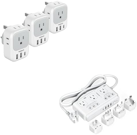 US to UK Plug Adapter 3 Pack, TESSAN Type G Travel Plug with 4 Outlets 3 USB Ports(1 USB C), 220V to 110V Voltage Converter, for UK EU AUS Italy Spain England, for Hair Dryer Curling Iron