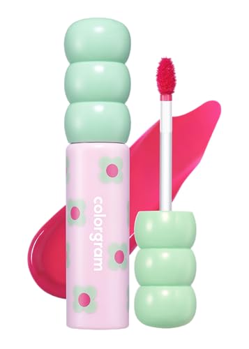 COLORGRAM Fruity Glass Tint 04 Adorable Berry | Korean Long Lasting & Waterproof Lip Stain | Glossy Dewy Lip Gloss, Highly Pigmented Strawberry Pink Shade with Glowing effect 0.11 Oz.